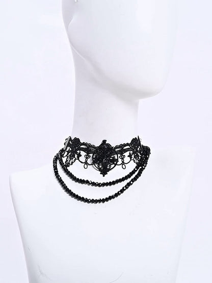 Bead Details Gothic Black Halloween Lace Choker