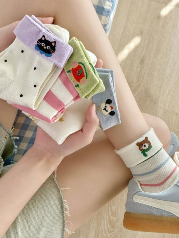 9 Options Colorful Kitty/Puppy/Bear Print Striped Pattern Calf Socks