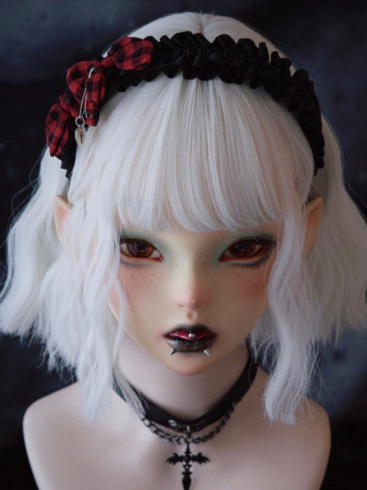 Black Ruffle Trim With Double Plaid Pattern Bowknots Heart And Pins Details Design KC