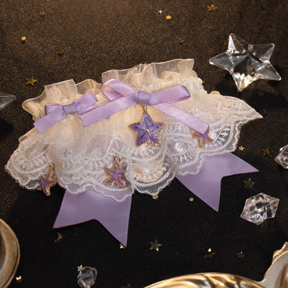 White/Blue/Purple/Purple&Blue Hollow-out Calf Socks With Starfish Charm Detachable Lace Cuffs