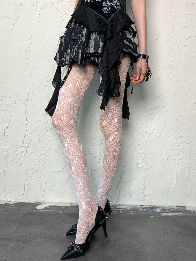 White/Black Y2K Hollow-out Design Tights
