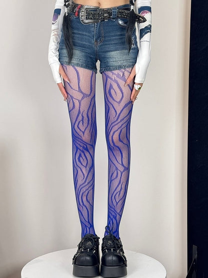 Black/Rose Red/Blue/Red/Purple Gyaru Fashion Zebra-stripe Tights