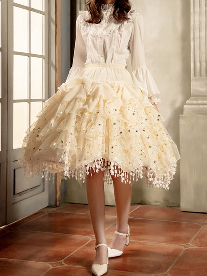 Glittering Stars Adjustable Length Gorgeous Fish-bone Petticoat White/Beige/Black