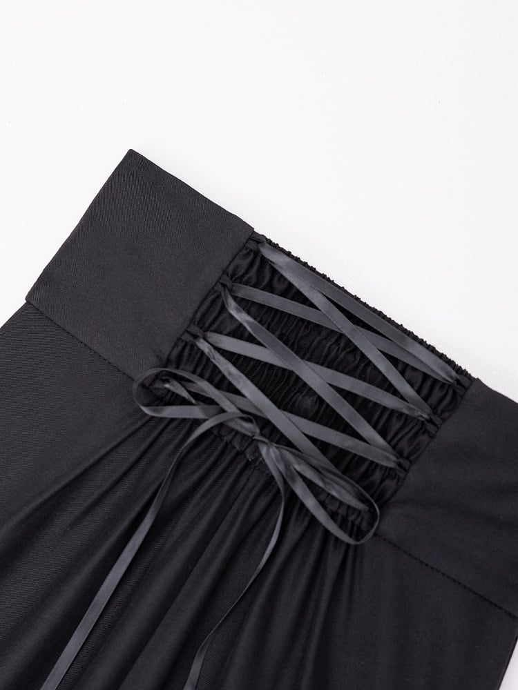 Black Corset Belt High Waist Lace Patched Flared Pants