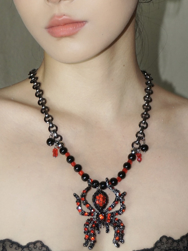 Gothic Spider Beaded Necklace Black & Blue/Black & Red