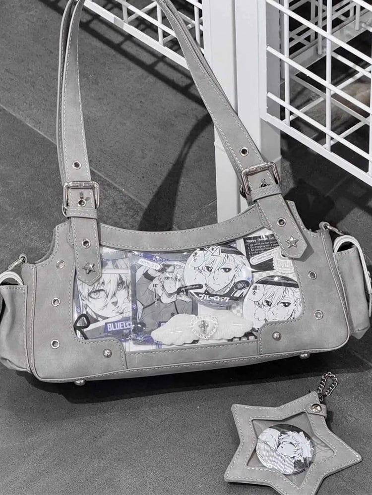 Gray PU Y2K Shoulder Ita Bag With Star Charm