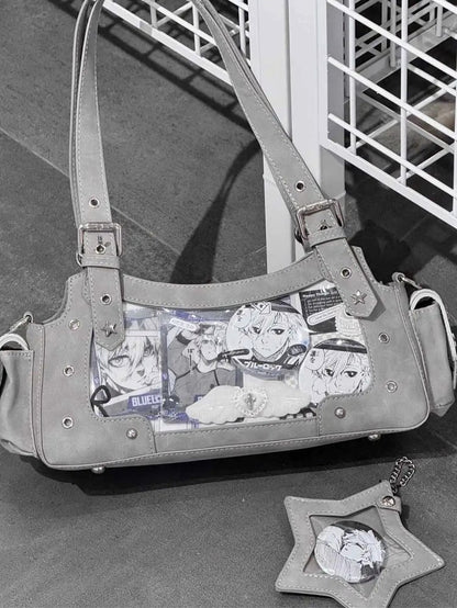 Gray PU Y2K Shoulder Ita Bag With Star Charm