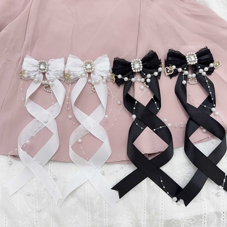 Six Colors Jirai Kei Ribbon Bow Hairclips Seiso Style with Long Spiral Tails for Ponytail