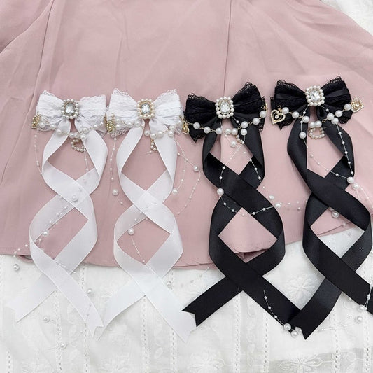 Six Colors Jirai Kei Ribbon Bow Hairclips Seiso Style with Long Spiral Tails for Ponytail