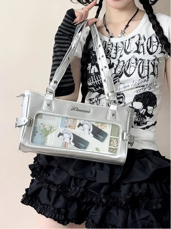 Silver Versatile Transparent-Window PU Leather Ita Bag
