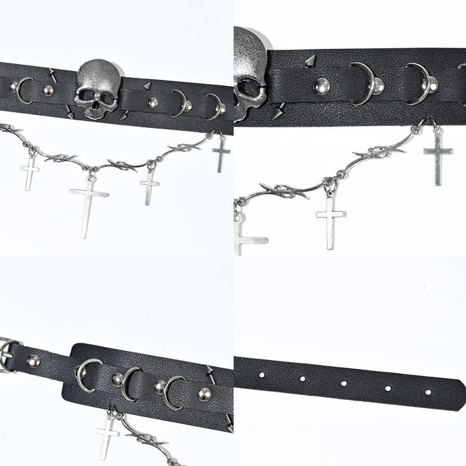 Gothic Cross Pendants Black PU Choker