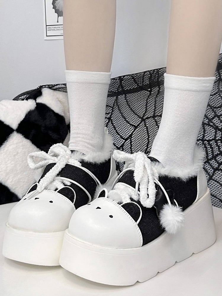 Y2K Black & White Regular/Thicken Version Platform Canvas Sneakers