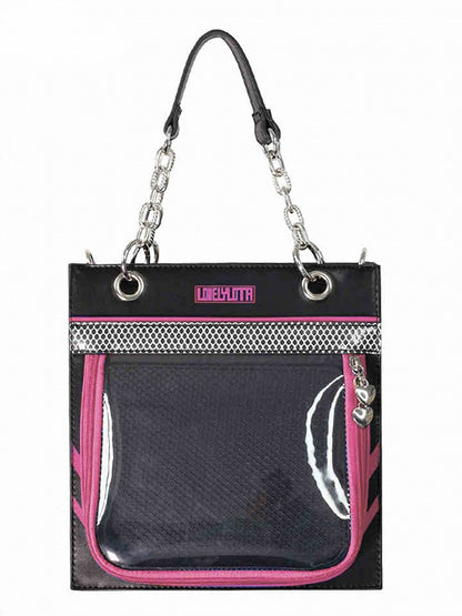 Black & Dark Pink Sweetheart Charm Zipper Ita Shoulder Bag