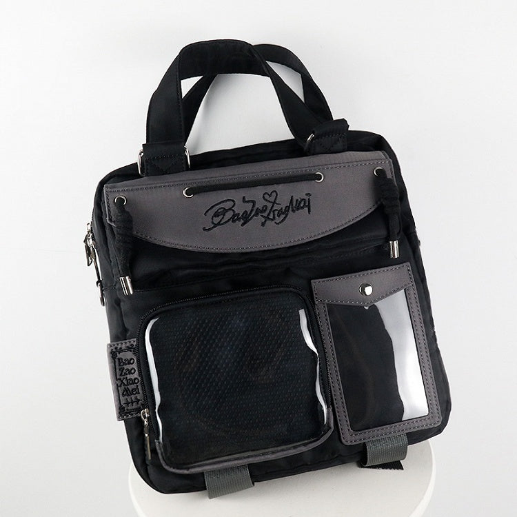 Black & Dark Gray Letters Embroidery Ita Bag