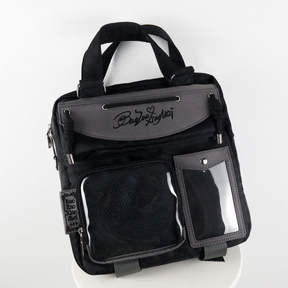 Black & Dark Gray Letters Embroidery Ita Bag