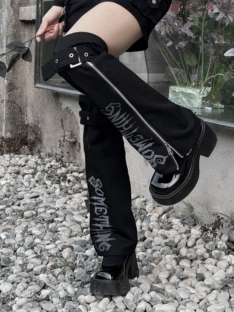 Buckle Straps Black Punk Zip Closure Leg Warmers