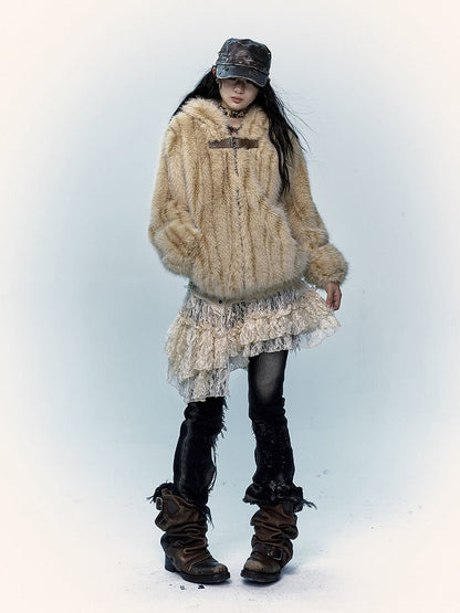 Yellow Shaggy Coat with Adorable Bunny Ear Design