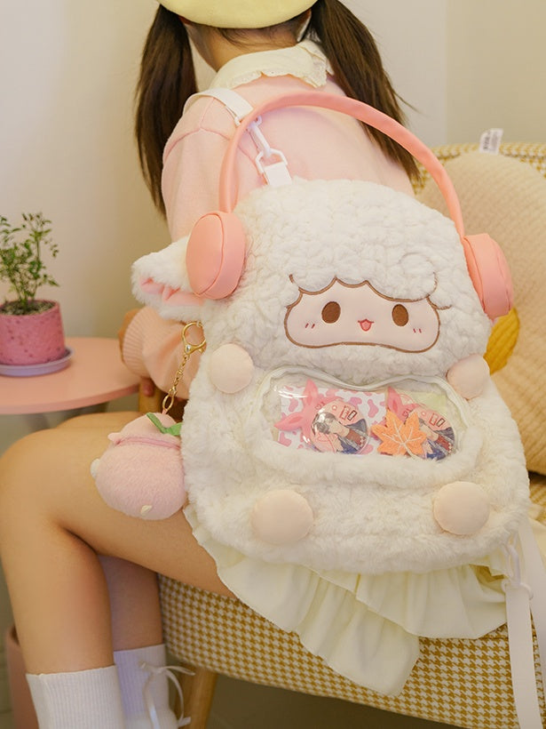 White Cute Lamb-shaped Plush Backpack Middle/Large Size