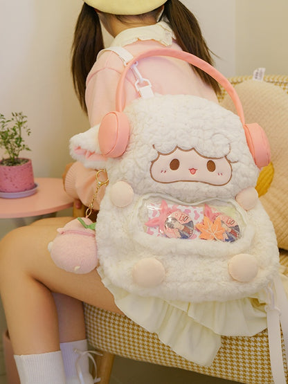 White Cute Lamb-shaped Plush Backpack Middle/Large Size