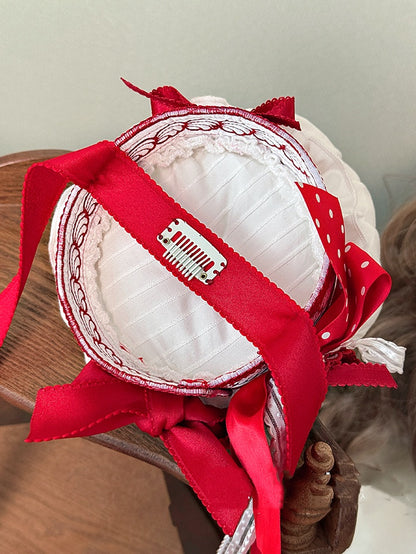 Red Polka-dot Bowknots Decoration White Chef Hat