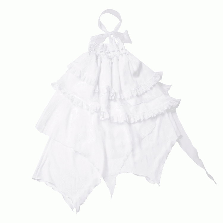 White Handkerchief Hem Strapless Dress Tiered Skirt Two Ways Wear with Free Bowtie