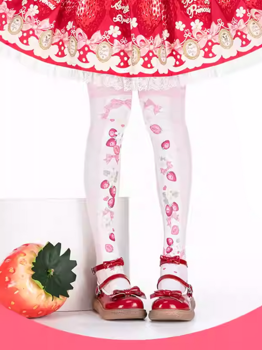 Strawberry Print Pink Sweet Lolita Over Knee Stockings