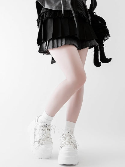 White Punk Front Lace-up Ties Design Platform Shoes With Detachable Cross Charm Chain