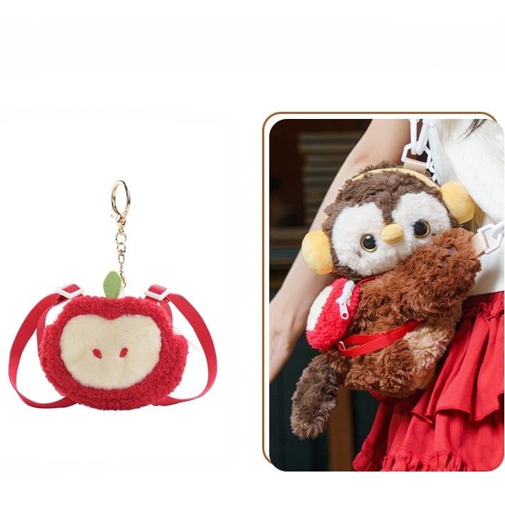 Brown Cute Plush Owl Backpack/Crossbody Bag+ Keychain