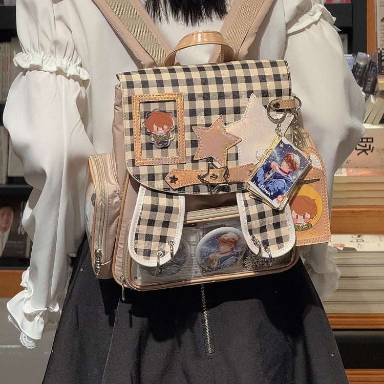 Khaki Detachable Bunny Ear Ita Backpack With Card Holder Charm