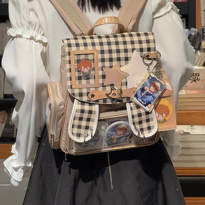 Khaki Detachable Bunny Ear Ita Backpack With Card Holder Charm