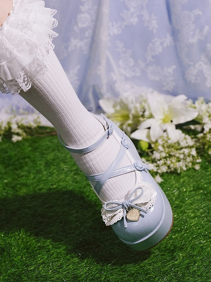 Buckle Ankle Strap Sweet Blue Knotted Bow Accent Platforms