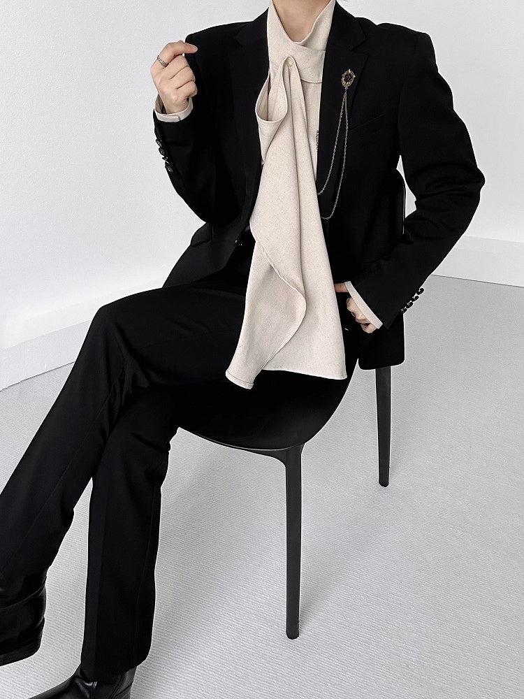 Ouji Lolita Black Tailored Straight-Leg Pants with Slant Pockets & Belt Loops