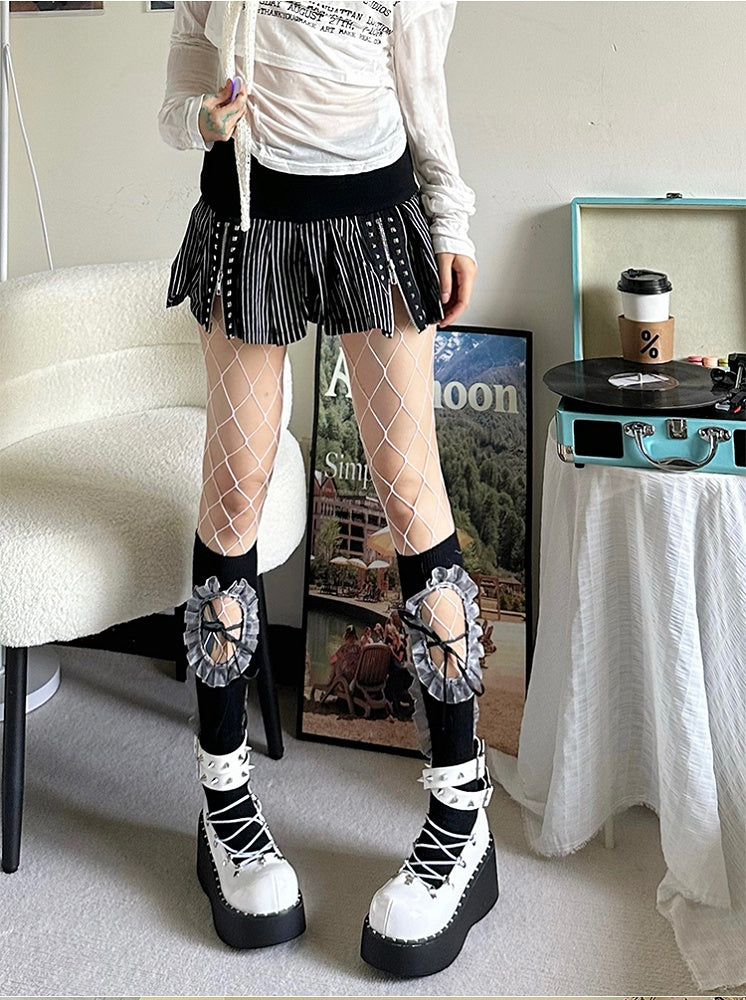 Front Lace-up Spike Stud Detailing White Punk Lolita Platforms