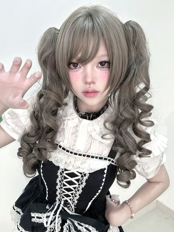 Brown 30CM Length Synthetic Wig With Long Double Ponytail Claw Clips