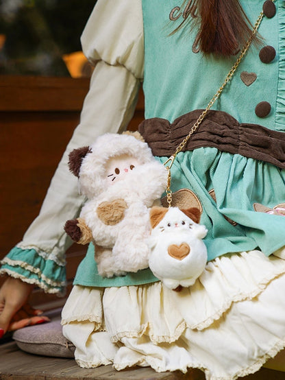 White Kitty-shaped Plush Backpack/Crossbody Bag + 4 Options Keychain Small/Middle/Large Size