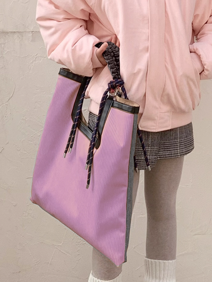 Large Capacity Dreamy Pink Woven Strap Corduroy Tote Bag