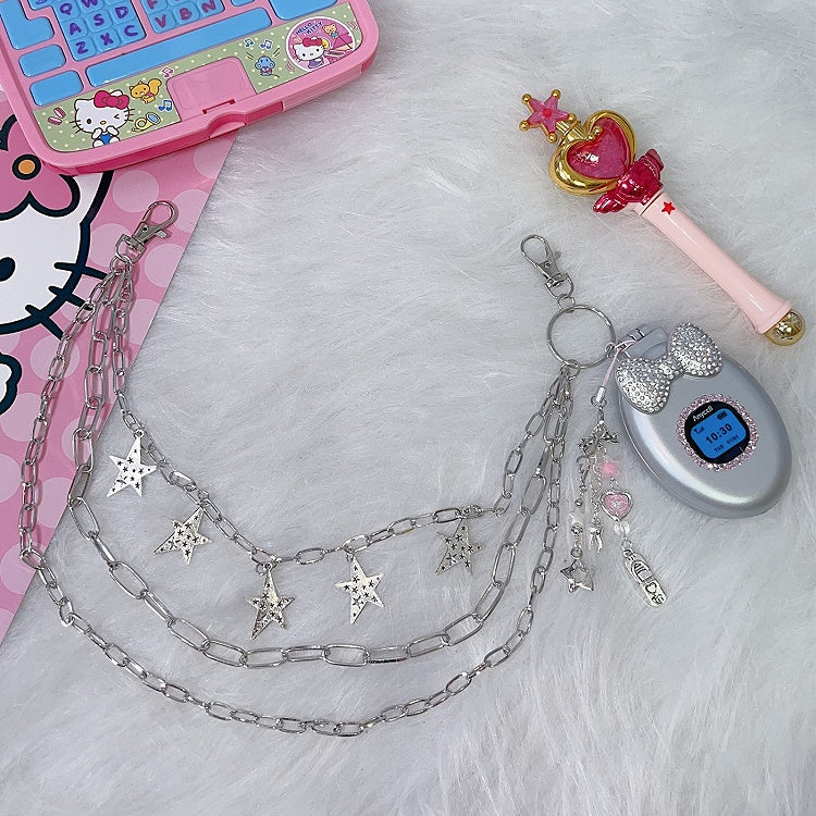 Silver Y2K Phone-shaped Comb And Star Charm Accessory