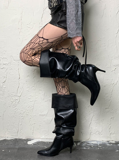 Black Hollow-out Suspender Tights