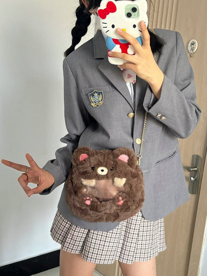 Brown Cute Plush Bear Crossbody Ita Bag