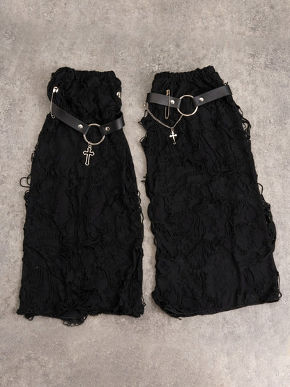 Cross Decorated Distressed Holes Gothic Black Leg Warmers