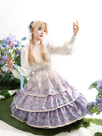 Ombre Violet Delicate Iris Embroidery Tiered Skirt