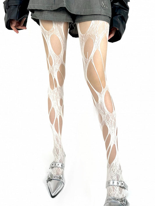 4 Color Options Punk Asymmetrical Cut-out Design Fishnet Tights