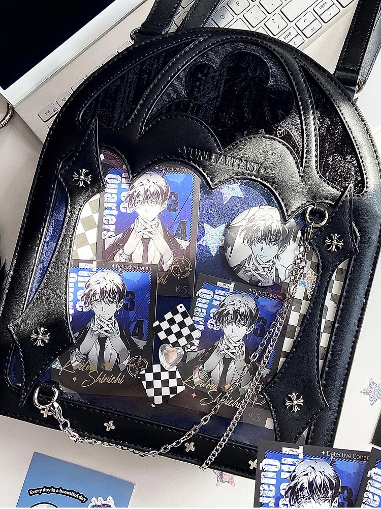 2 Ways Black & Blue Gothic Cage Shape Small Capacity Ita Crossbody Bag - Dark Aesthetic