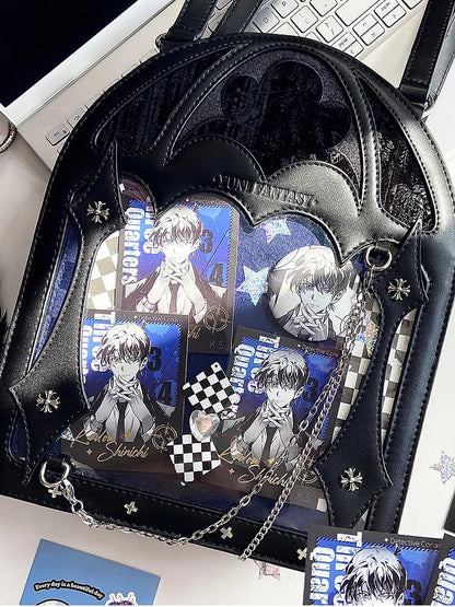 2 Ways Black & Blue Gothic Cage Shape Small Capacity Ita Crossbody Bag - Dark Aesthetic