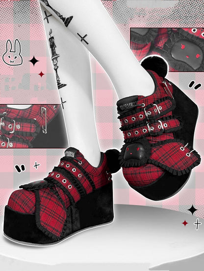 Punk Bunny Red Plaid Y2K Platforms