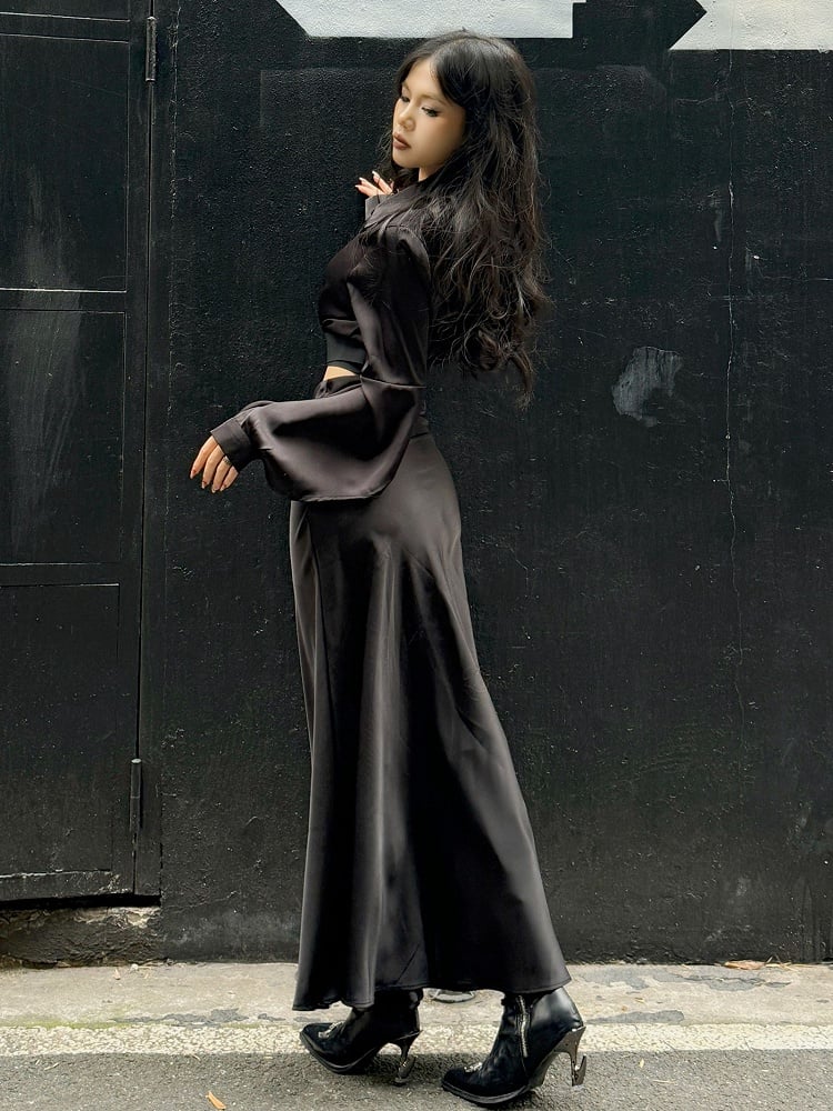 Black High Waist Satin Mermaid Skirt