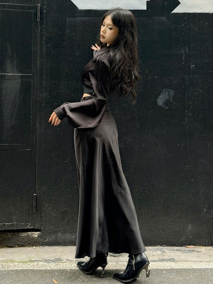 Black High Waist Satin Mermaid Skirt