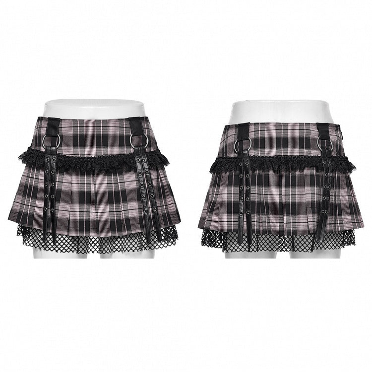 Black and Pink Sweet Punk Pleated Skirt