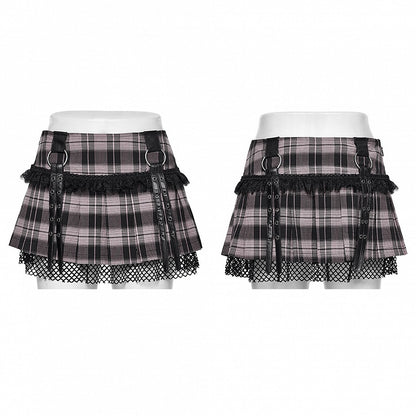 Black and Pink Sweet Punk Pleated Skirt