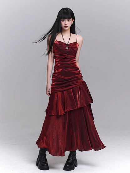 Wine Red Sweetheart Neckline Ruched Design Gown Evening Dress